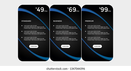 set of pricing table, order, box, button, list,ui and ux for web design / mobile