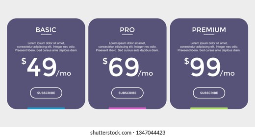 set of pricing table, order, box, button, list,ui and ux for web design / mobile