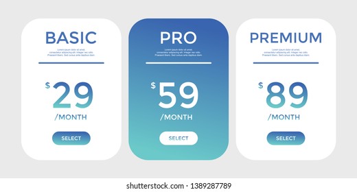 set of pricing table, order, box, button, list for web 