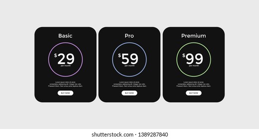 set of pricing table, order, box, button, list for web 