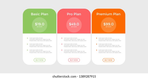 set of pricing table, order, box, button, list for web 