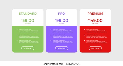 set of pricing table, order, box, button, list for web 