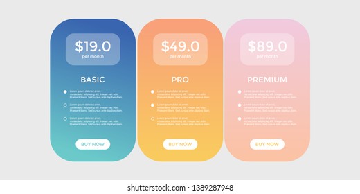 set of pricing table, order, box, button, list for web 