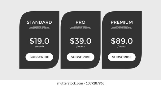 set of pricing table, order, box, button, list for web 