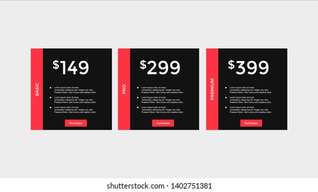 set of pricing table, order, box, button, list,ui and ux for web design / mobile