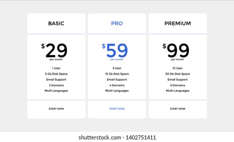 set of pricing table, order, box, button, list,ui and ux for web design / mobile