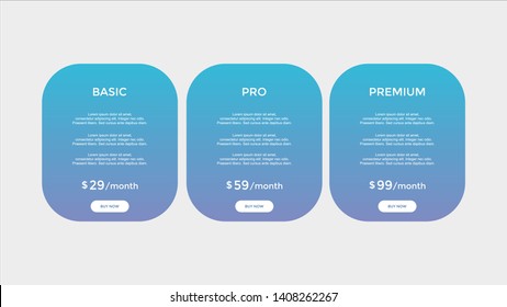 set of pricing table, order, box, button, list