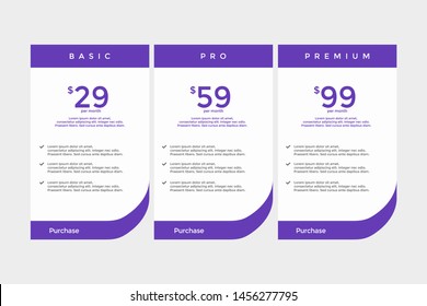 set of pricing table, order, box, button, list for web 