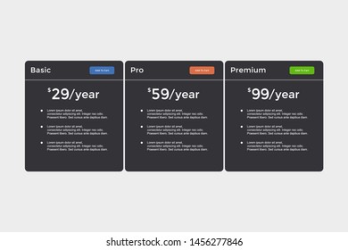 set of pricing table, order, box, button, list for web 