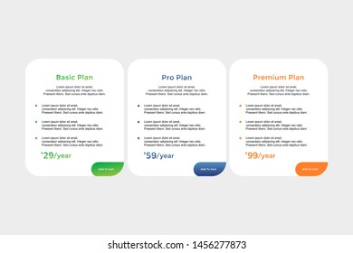 set of pricing table, order, box, button, list for web 