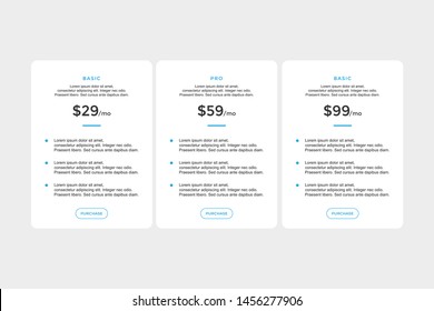 set of pricing table, order, box, button, list for web 