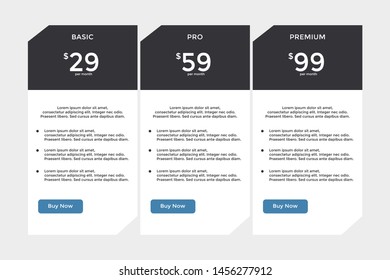 set of pricing table, order, box, button, list for web 