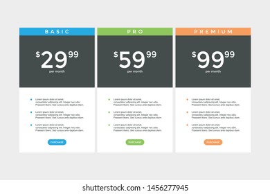 set of pricing table, order, box, button, list for web 