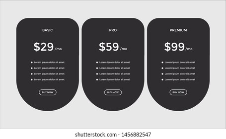 set of pricing table, order, box, button, list for web 