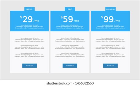 set of pricing table, order, box, button, list for web 