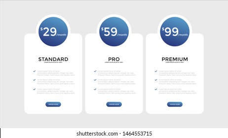 set of pricing table, order, box, button, list for web 