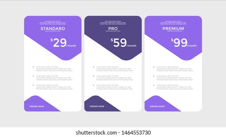 set of pricing table, order, box, button, list for web 