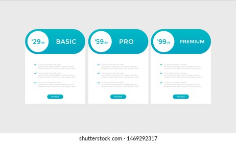 set of pricing table, order, box, button, list for web 