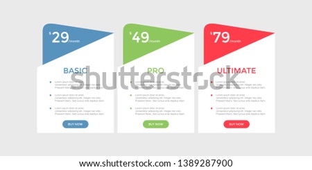 set of pricing table, order, box, button, list for web 