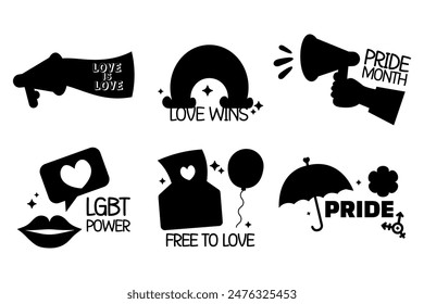 Set Pride day labels with letteting silhouette 