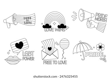 Set Pride day labels with letteting outline