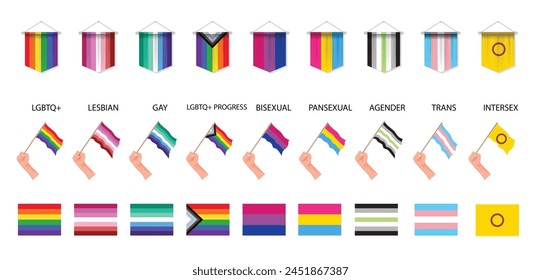 set of pride flag on white isolated vector illustration