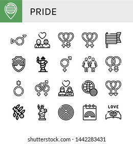Set of pride icons such as Pride, Bigender, Gay, Bisexual, Lesbian, Statue of liberty, Genderqueer, World pride day, Headdress ,