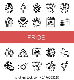 Set of pride icons such as Pride, Gay, Bigender, Headdress, Statue of liberty, Lesbian, World pride day, Bisexual, Lion ,