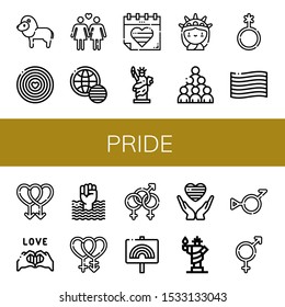 Set of pride icons. Such as Lion, World pride day, Lesbian, Statue of liberty, Genderqueer, Pride, Gay, Bisexual, Bigender , icons