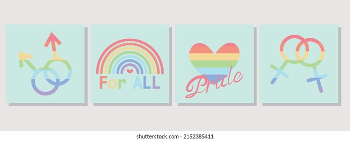 Set of Pride Month concept templates. Pride Month festival square frames collection for sns cover, background, graphic design. Vector illustration.