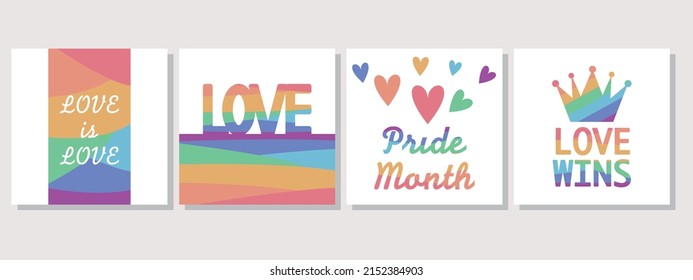 Set of Pride month square frame. Pride Month Festival template collection for banner, background, cover and graphic design. Vector illustration.