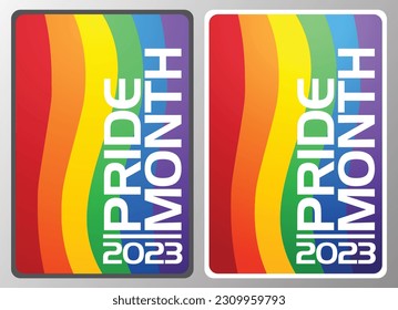 Set of pride month vertical rainbow text vector illustrations with black or white outlines with modern sans serif font.