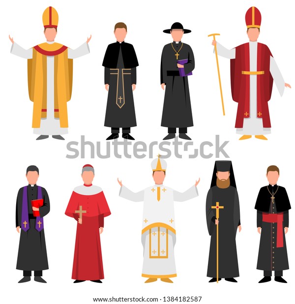 Set of priest of catholic or christian religion\
in different clothes