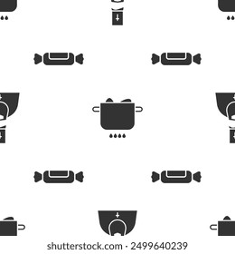 Set Priest, Egg in hot pot and Candy on seamless pattern. Vector