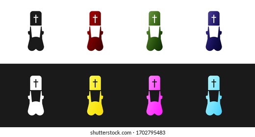 Set Priest icon isolated on black and white background. Vector Illustration