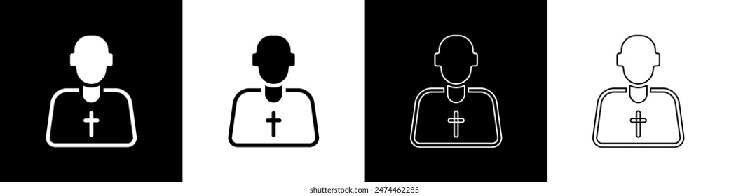 Set Priest icon isolated on black and white background.  Vector