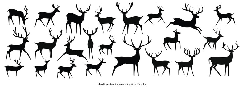 Set of primitive deer drawings, isolated on white background, vector design
