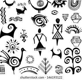 Set of primitive ethnic  drawings