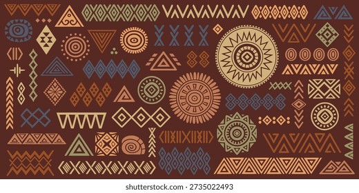 Set of primitive ethnic elements, hand drawn geometric ornament, vector design