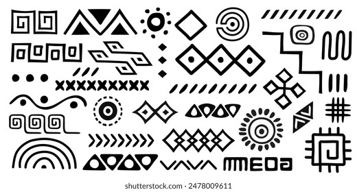 Set of primitive ethnic elements isolated on white background, vector design