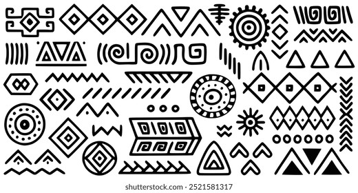 Set of primitive ethnic elements isolated on white background, vector design