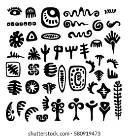 A set of primitive tribal symbols.