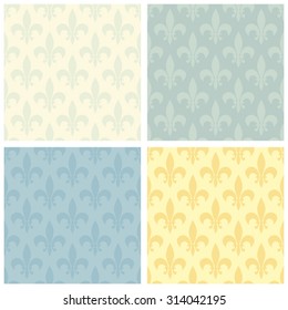 Set of primitive vintage seamless patterns with fleur de lis