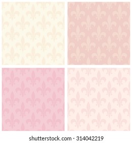 Set of primitive vintage seamless patterns with fleur de lis