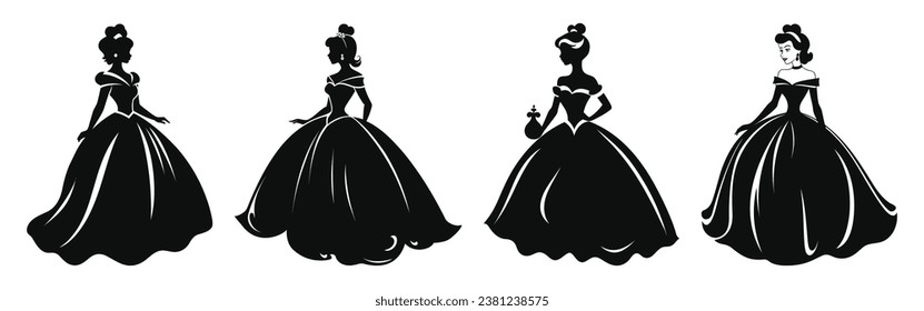 Set of Princess Black Color Vector Illustration