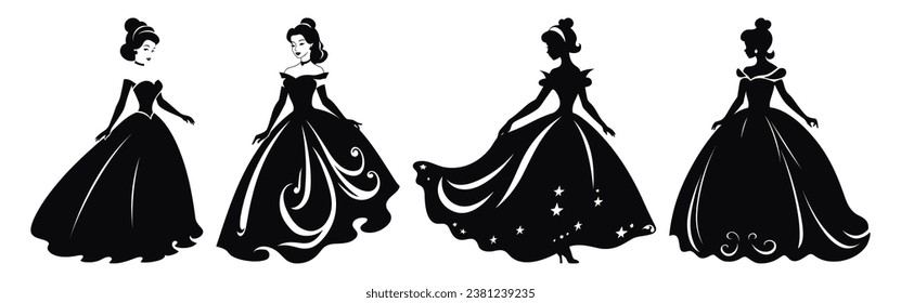 Set of Princess Black Color Vector Clipart