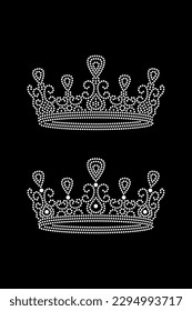 set of princess crowns, 2 mm rhinestone application, pattern width 180 mm