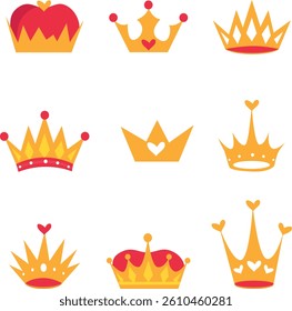 Set of princess crowns isolated on white background