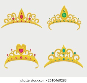 Set of princess crowns isolated on white background