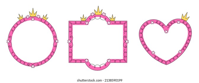 Set of princess mirror with crown and flowers in different shapes